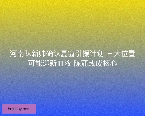 河南队新帅确认夏窗引援计划 三大位置可能迎新血液 陈蒲或成核心 河南队新帅确认夏窗引援计划 三大位置可能迎新血液 陈蒲或成核心