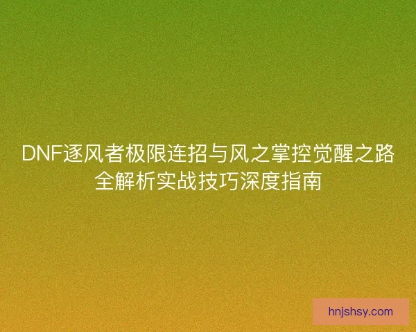 DNF逐风者极限连招与风之掌控觉醒之路全解析实战技巧深度指南